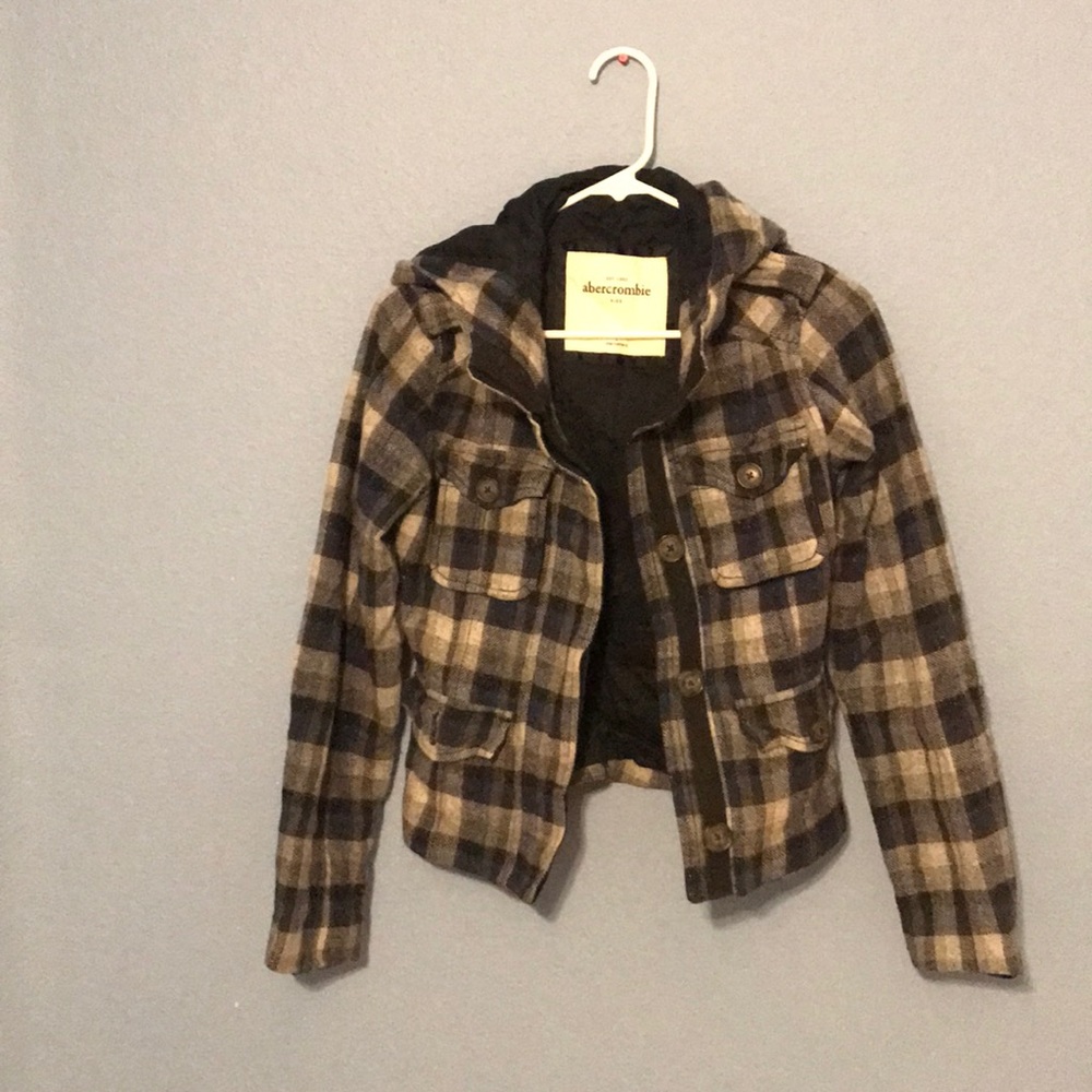 Abercrombie Kids Eva grey plaid coat jacket